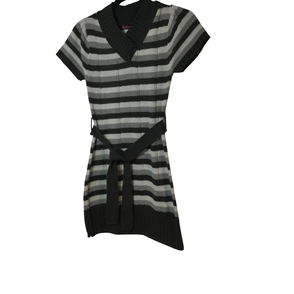 Dollhouse Striped‎ Knit Dress Short Sleeve Belted V Neck Casual Kids Size 14-16